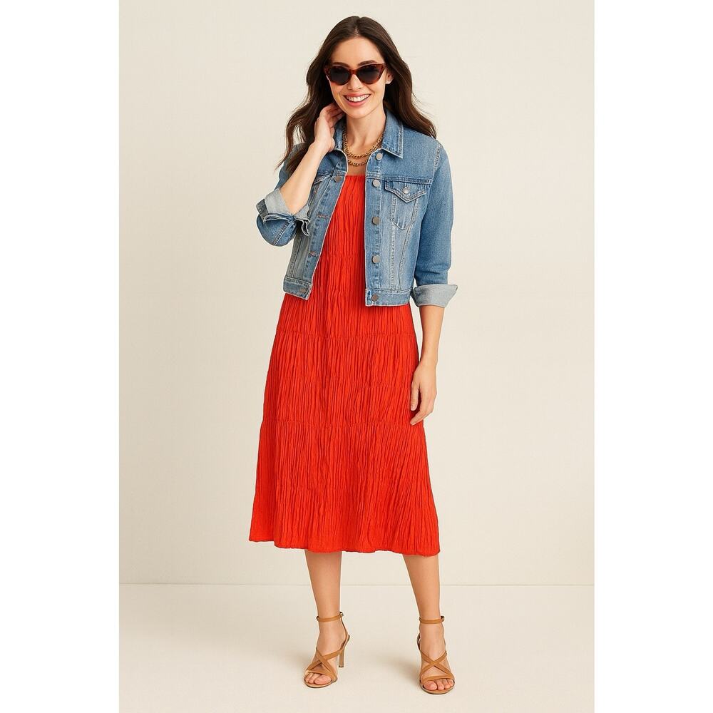 EILEEN FISHER NWT Fall FLAME Orange‎ Crushed Silk Dress Size Small MSRP $378 - Picture 2 of 12